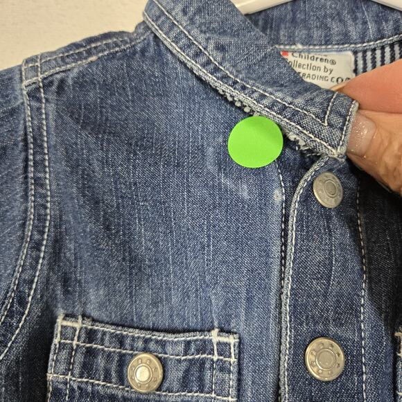 VTG Save The Children Newton Trading Co Denim Romper 3 Mo Blue Embr Fire Truck - Picture 5 of 14